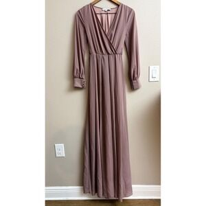 Baltic Born Lydia Maxi Dress XS Mauve Pink Long Sleeve Wrap V-Neck Formal Gown